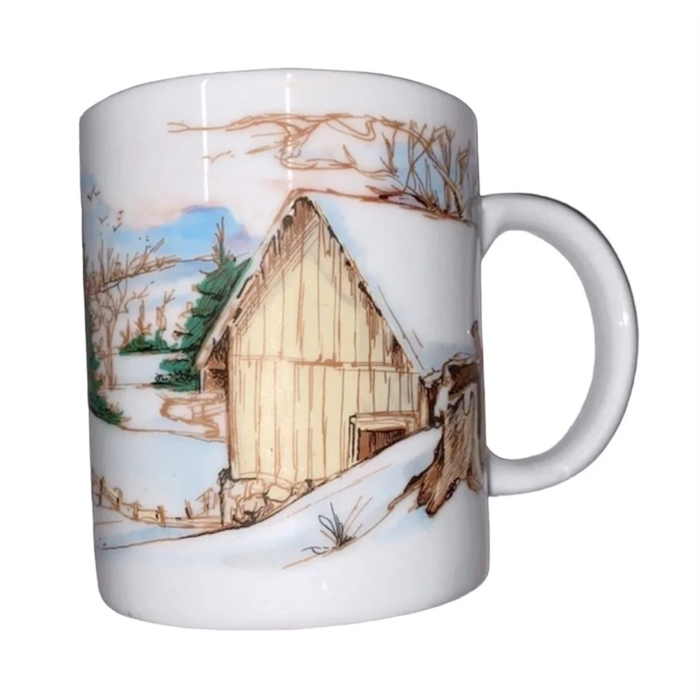 Vintage cabin in the snowy woods coffee mug